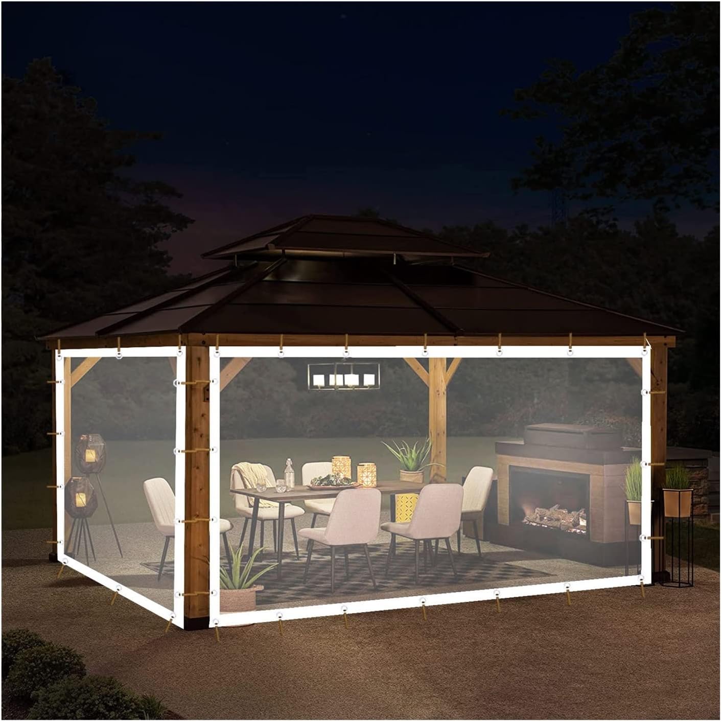 Outdoor Curtains - AGLZWY Outdoor Patio Garden Heavy-Duty Tarpaulin, Vinyl Curtain & Waterproof Curtain for Pergola, Porch, Gazebos, with Rustproof Grommets, Customizable (Color : Clear, Size : 10' x 10')