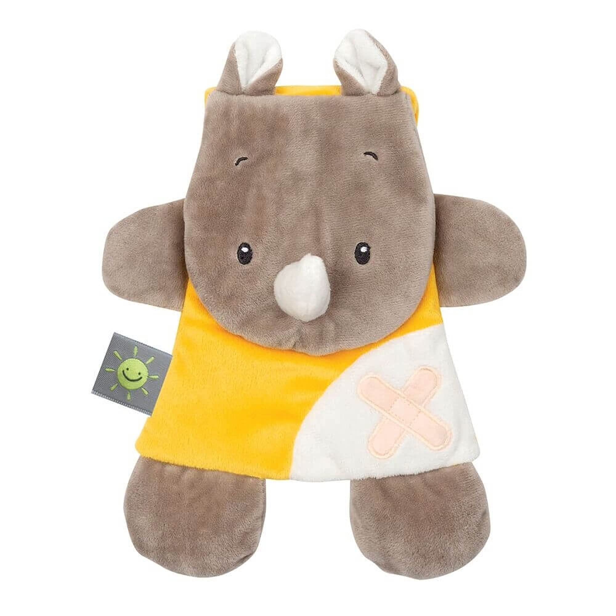 Nattou Cuddly Rhinoceros with Gel Pad for Pain Relief, Buddiezzz, 19 × 2.5 × 25 cm, Brown/Yellow