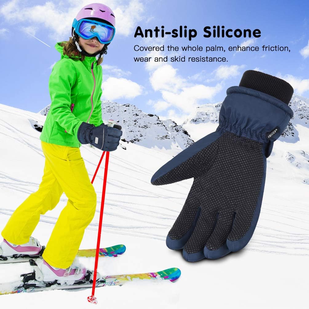 Boys Girls Winter Gloves Kids Ski Snow Snowboard Anti-slip Waterproof Gloves Warm Gloves for Children 6-12 Years Old: Clothing