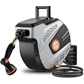 SUNPOW Retractable Garden Hose Reel - 1/2 inch x 50ft Heavy Duty Wall Mounted Hose Reel with 3/4 inch Brass Fitting &amp; 10 Sprayer Nozzle - Any Length Lock, Auto Rewind System, 180&deg;Swivel Bracket- Grey