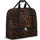 Leopard Print Gold Skin Large Weekender Overnight Bags Travel Duffel Bag for Women Men Gym Bag With Shoe Compartment Foldie Travel Tote Bag Carry On Personal Item Bag for Travel Gym Sports