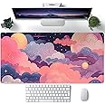 Cute Desk Mat Kawaii Clouds Pink Purple Desk Pad Anime XXL Large Mouse Pad Big Full Desk Gaming Mousepad Laptop Computer Keyboard Mouse Mat 31.5''X 15.7'' Cute Desk Decor Desk Accessories