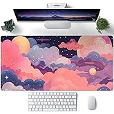 Cute Desk Mat Kawaii Clouds Pink Purple Desk Pad Anime XXL Large Mouse Pad Big Full Desk Gaming Mousepad Laptop Computer Keyboard Mouse Mat 31.5''X 15.7'' Cute Desk Decor Accessories