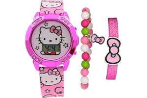Hello Kitty Kids LCD Digital Watch and Bracelet Set Featuring Pink Kitty Face Design + Digital Time Display + Adjustable Stra