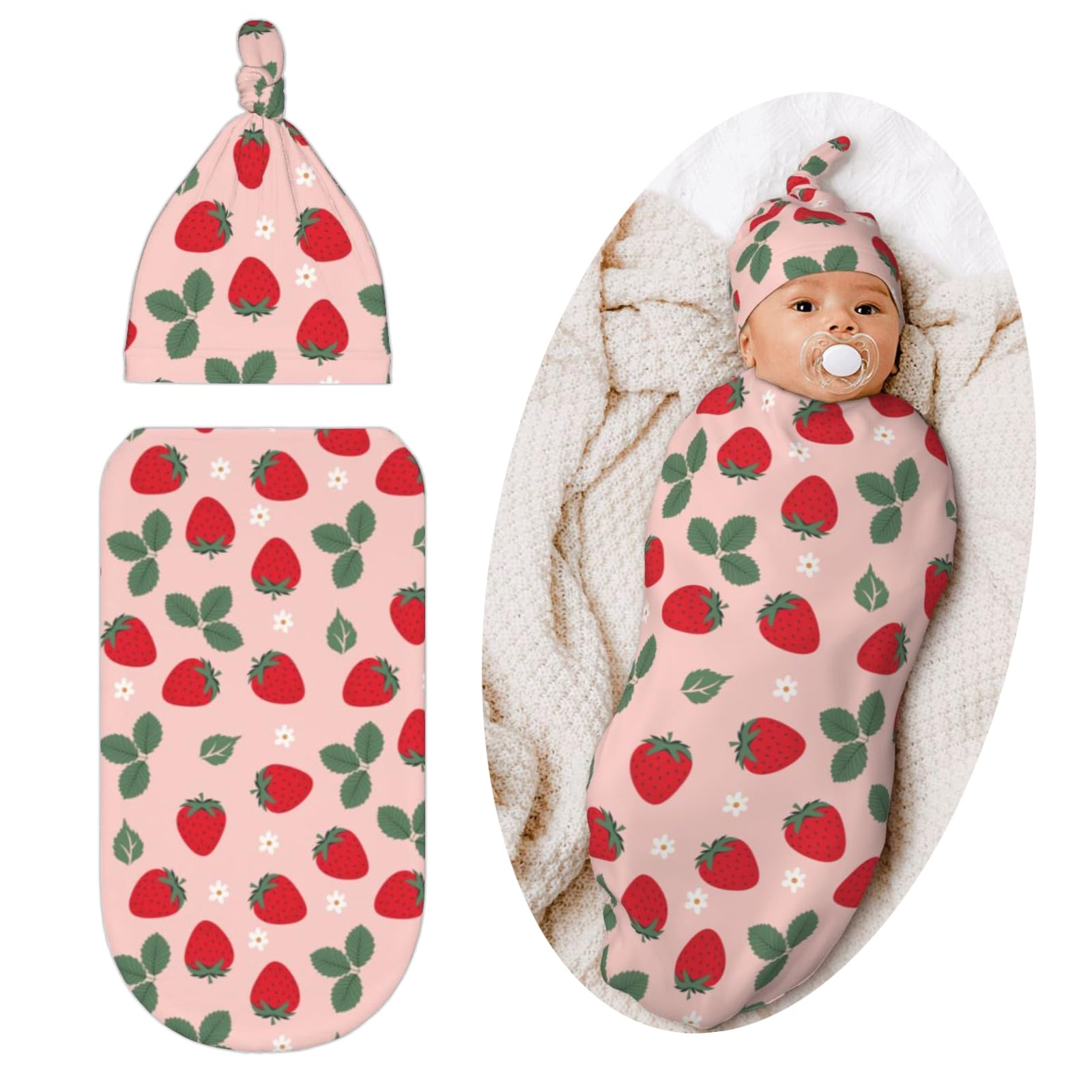 Photo 1 of Jarverce Strawberry Swaddle Blanket, Unisex Baby Stuff, Soft Sleeping Bag Sack, Cute Strawberry Baby Items Stuff
