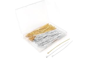 200 Pcs 70mm/2.76 Inch 21 Gauge Eye Pins for Jewelry Making Head Pins Ball Pins, Yumttero Straight Eye Pins for Craft Earring Bracelet Necklace Pendant Jewelry Making (Eye Pins,Silver & Gold Color)