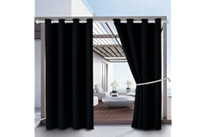 DIVA EN CAMINO DEC Outdoor Patio Curtain Waterproof Darkening Thermal Insulated Indoor Curtains for Bedroom, Porch, Living Room, Pergola, Cabana, W52 x L95, Black, Set of 2 Panels