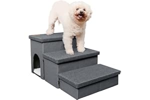 HOMELYSIAN Dog Stairs for High Beds, Folding Pet Steps for Small Dogs and Cats with Storage and Condo, Non-Slip Dog Steps for Couch and Bed up to 22 inches(3 Steps, Dark Grey)
