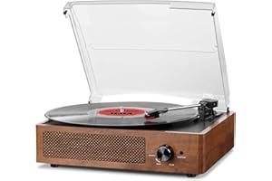 FEKTIK Bluetooth Turntable Vinyl Record Player with Speakers, 3 Speed Belt Driven Vintage Player for Entertainment AUX in RCA Out
