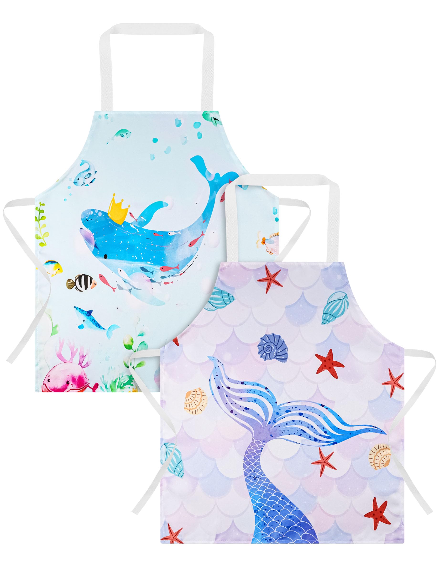 ABOHU Kids Aprons, 2 Pcs Child Chef Aprons, Childrens Kids Toddler Waterproof Play Apron, Cartoon Style Toddler Children Painting Apron, Children Kitchen Apron for Kids Toddler Painting Baking Artist