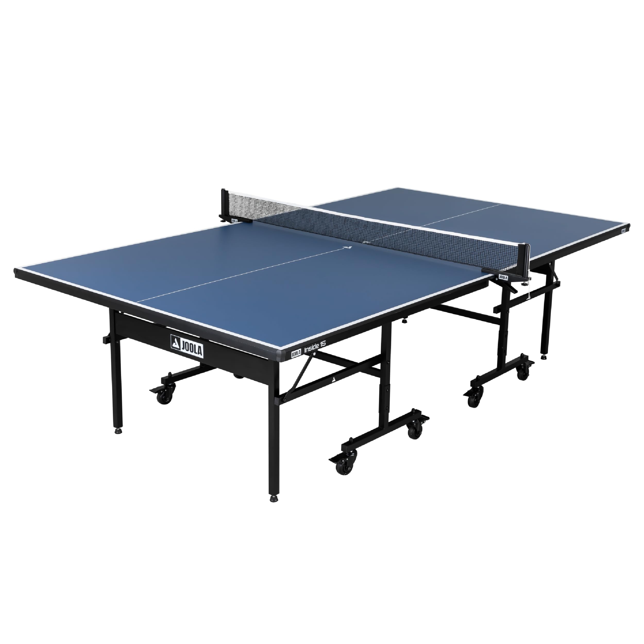 JOOLA Inside Professional MDF Indoor Ping Pong Table with Quick Clamp Table Tennis Net and Post Set - 10 Minute Easy Assembly - Tournament Quality - Foldable with Single Player Playback Mode, Blue