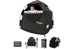 Funyoo Blackout Tent for Babies and Toddlers, One Click Setup Baby Travel Crib Tent, Blackout Cover for Mini Crib and Pack N Play, Baby Sleep Pod with Monitor Pouch and Fan Pouch, Blocks 95% of Light