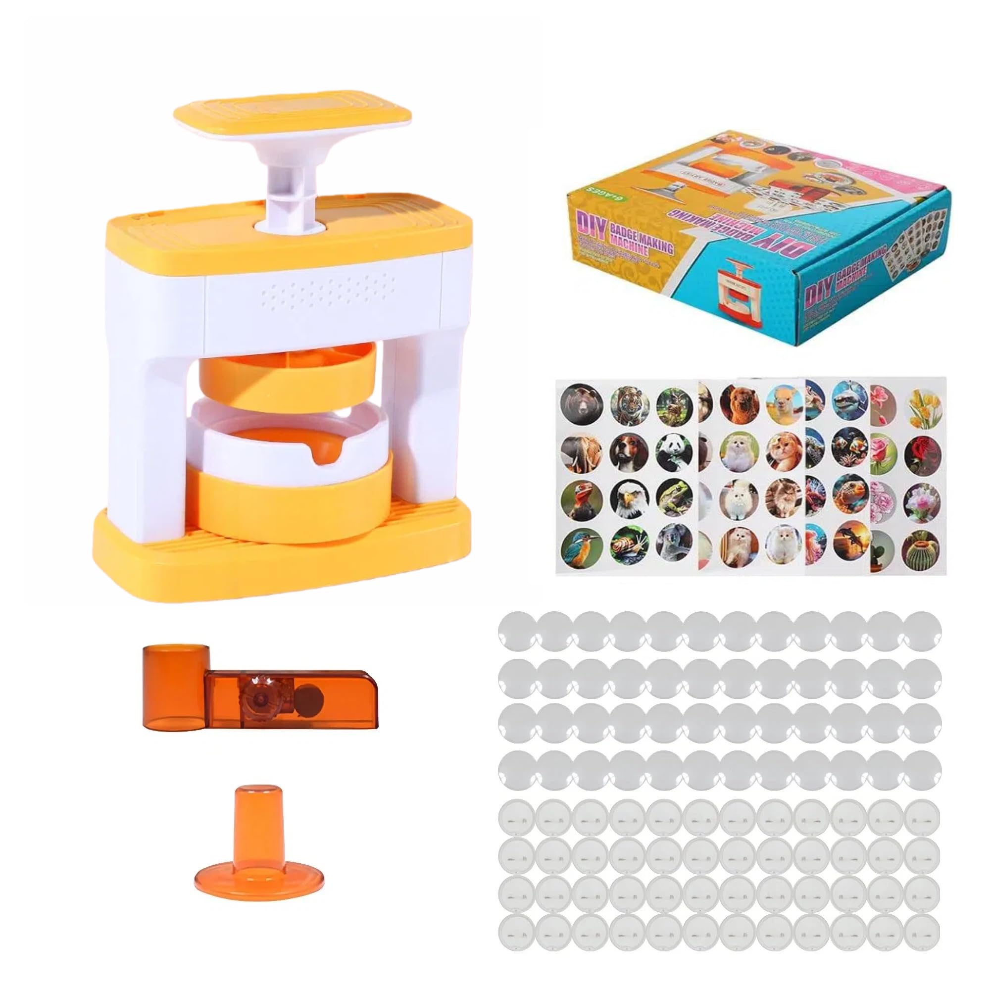 Badge Maker for Kids，DIY Pin Button Maker Machine，Badge Punch Press Kit with 48 Badges & 48 Pictures for School Festive Activities Kid Birthday Gift