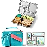 PlanetBox Rover Stainless Steel Bento Box Style Lunch Box Kit for Kids with 5 Compartments, Includes Insulated Lunch Bag, Lea