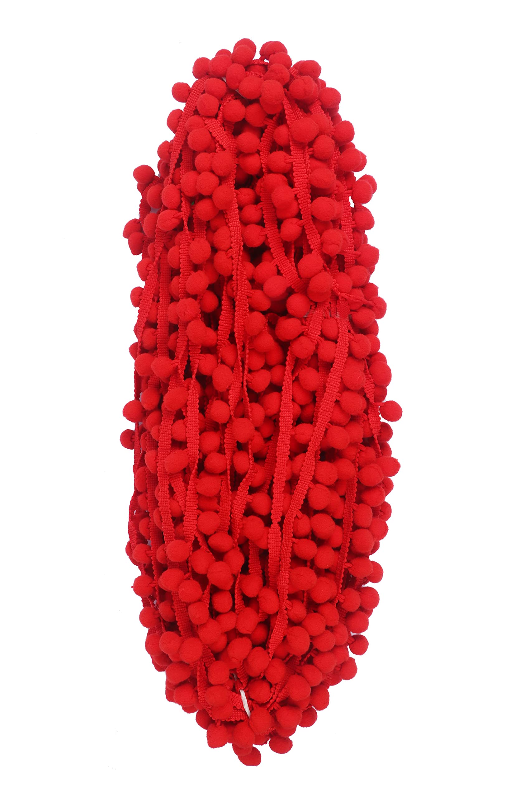 YCRAFT One Roll 9 Yards(8.5 Meters) Ball Fringe 1 1/4" Wide Pom Pom Trim Ribbon Sewing-Red