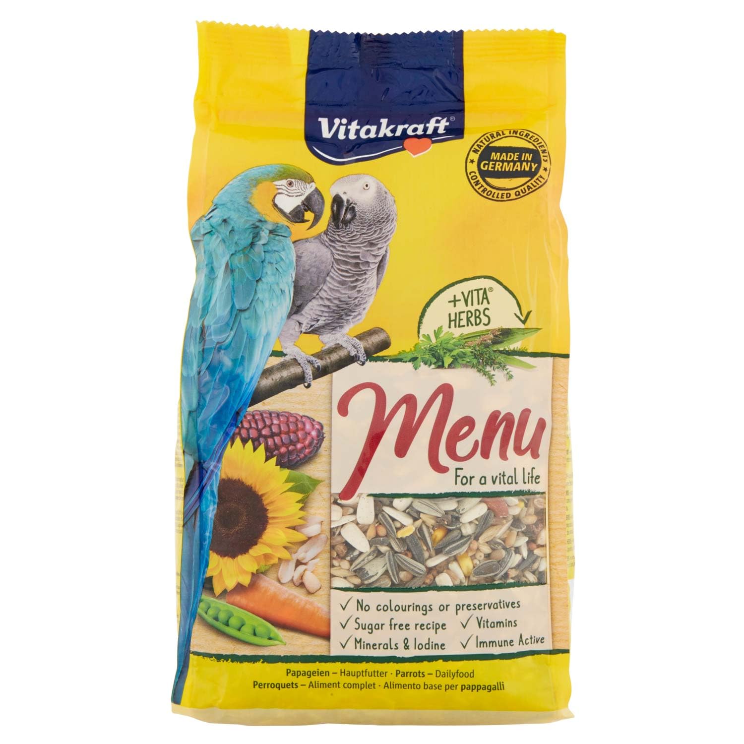 Vitakraft - Premium menu for Parrots with Mixture of Seeds, Nuts and Sunflower Seeds, Main Feed - 1 kg