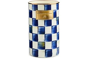 MACKENZIE-CHILDS Enamel Utensil Holder, Kitchen Utensil Holder for Countertop, Storage Caddy, Blue-and-White Royal Check