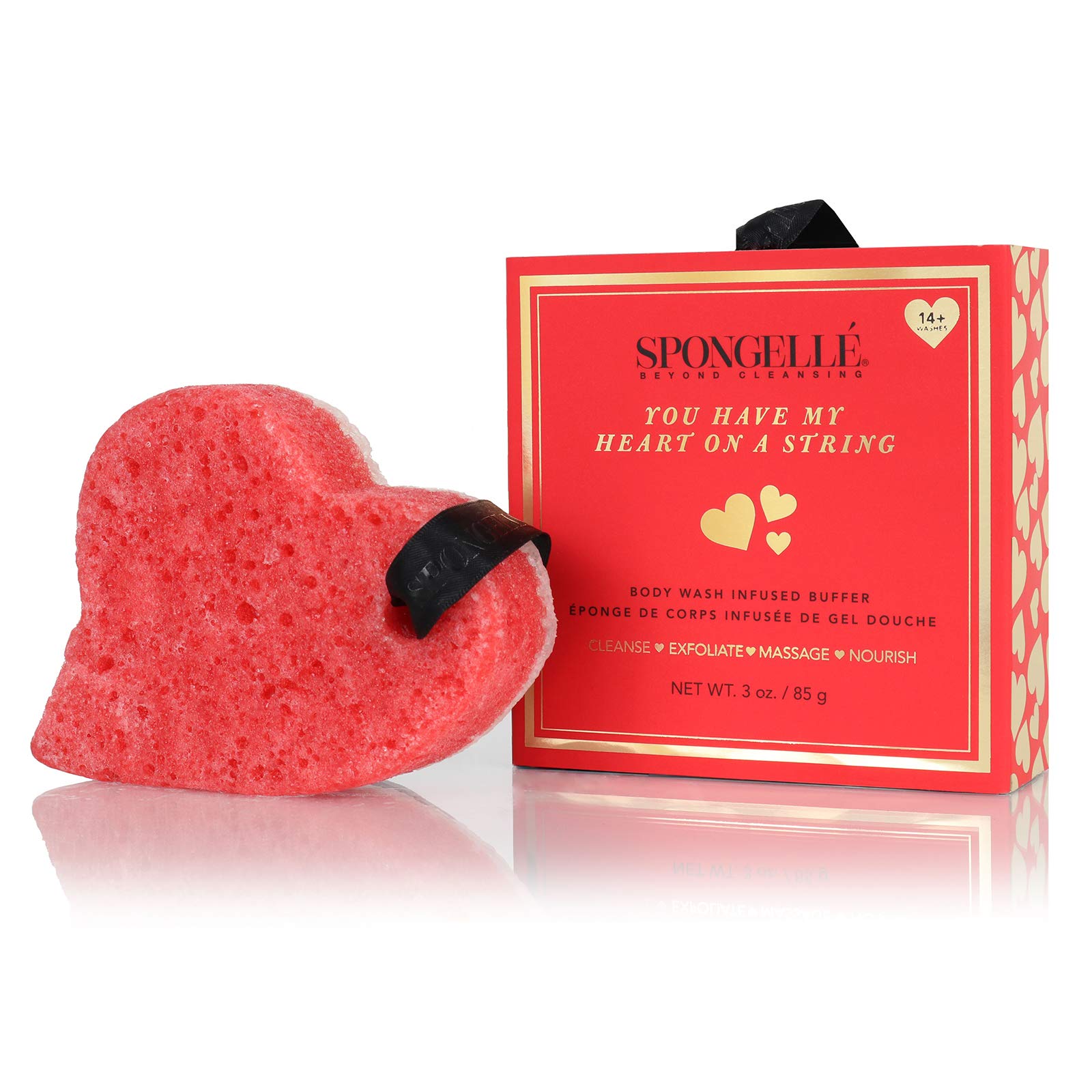 Spongellé Boxed Heart Body Wash Infused Buffer, Heart on a String