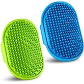 Kwispel Dog Grooming Brush, Pet Shampoo Bath Brush Dog Grooming Shedding Brush Soothing Massage Rubber Comb with Adjustable Ring Handle for Long Short Haired Dogs and Cats 2pcs