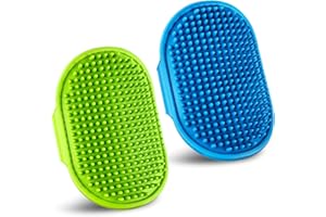 Kwispel Dog Grooming Brush, Pet Shampoo Bath Brush Dog Grooming Shedding Brush Soothing Massage Rubber Comb with Adjustable Ring Handle for Long Short Haired Dogs and Cats 2pcs