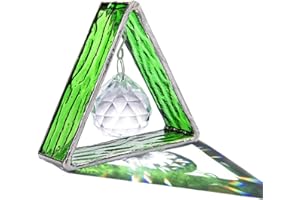 H&D HYALINE & DORA Handcrafted Pyramid in Stained Glass, Crystal Ball Prism Decor Stained Glass Window Sun Catcher Hangings Ornament, Home Table Wall Car Decor,Green