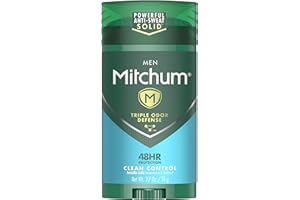 Mitchum Men's Deodorant, Antiperspirant Stick, Triple Odor Defense Invisible Solid, 48 Hr Protection, Dermatologist Tested, Clean Control, 2.7 Oz