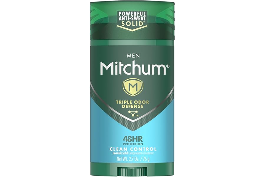 Mitchum Men’s Deodorant, Antiperspirant Stick, Triple Odor Defense Invisible Solid, 48 Hr Protection, Dermatologist Tested, Clean Control, 2.7 Oz