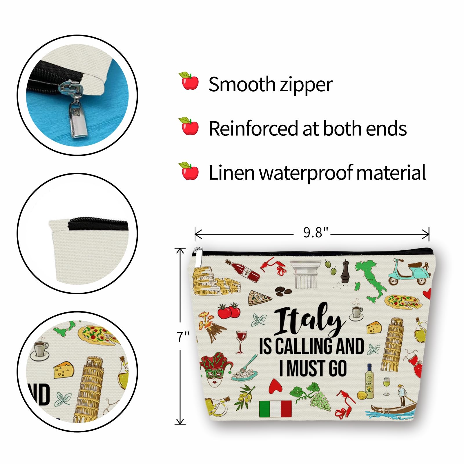 Girlly Italy Travel Essentials Gift: Small Makeup Bag Italy Is Calling And I Must Go For Teen Girl & Women Travellers.Ideal Trip Gift Cosmetic Bag For Travel, Birthdays, & Christmas