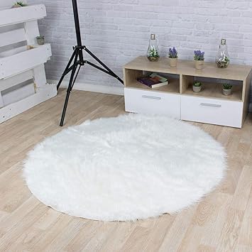 Taracarpet Kunstfell Teppich weiß 030x030 cm rund Schaffell Imitat Wohnzimmer Schlafzimmer Kinderzimmer auch als Bett-Vorlege