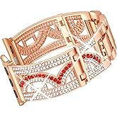 Duoan Luxury Jewelry Crystal Bracelet Compatible with Apple Watch Band 38/40/41/42/44/45/46/49mm iWatch Series 11/10/9/8/7/6/5/4,Bling Hollow-out Metal Wristband Strap with Sparkling Rhinestones Women