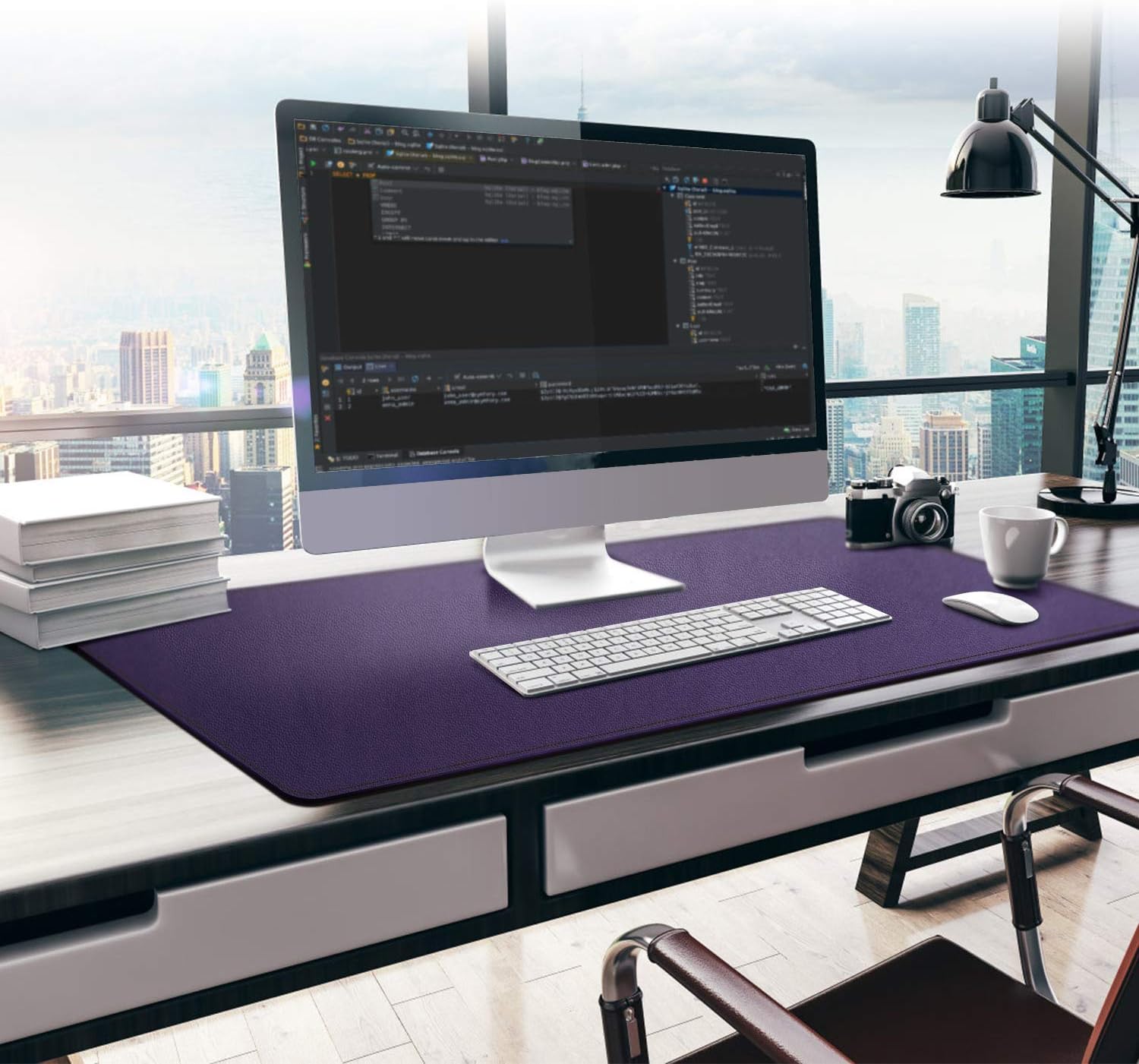 Mydours 95x40cm PU Leather Desk Pad Waterproof Desk protective Mat Office writing pad Gaming Keyboard Mouse Pad for Home/Offiee (Purple) - Image 3