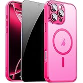 ZOZDOKG for iPhone 16 Pro Max Case with Privacy Screen Protector and Camera Protection Compatible with MagSafe Magnetic Matte Shockproof Phone Cover for iPhone 16 Pro Max Women/Girls, Hot Pink