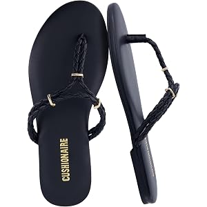 CUSHIONAIRE Trio Flip Flops for Women, Comfortable Beach Sandals with Braided Thong Strap, Memory Foam Footbed and Metallic R