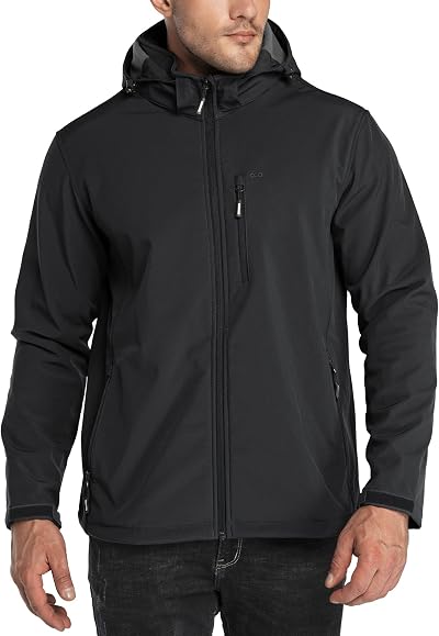 33,000ft Men Waterproof Jacket Fleece Lining Softshell with Hood Multi-Pocket