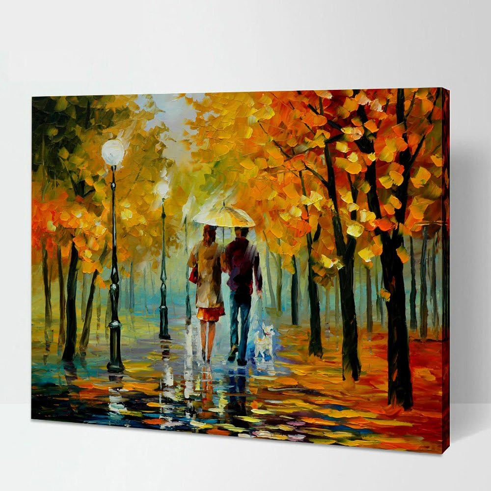 1 Piece With Framed Couple Walking Artwork Paintings by Leonid Afremov Prints on Canvas Wall Art for Home Decor 12"X16" Ready to Hang