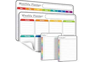 TAPSI 4-Pack Non-Magnetic Dry Erase Calendar Board Set – Monthly, Weekly, Daily, to-Do List Planner – Whiteboard for Stainless Steel Fridge, Wall, Glass, Door – Family, Office, Classroom Organizer