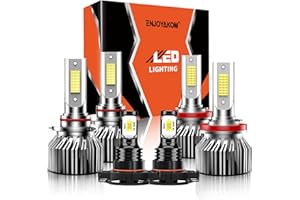 ENJOYAKOM Compatible for Chevy Tahoe 2007 2008 2009 2010 2011 2012 2013 2014 2015 9005 High Beam H11 Low Beam + 5202/PS24W Fog Lights Bulbs Combo Kit, 6500K White, Pack of 6