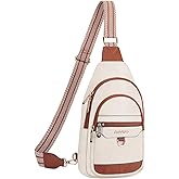 MOSISO Small Sling Bag for Women, Leather Crossbody Bags Purses for Travel, Fanny Pack Chest Bag Over the Shoulder Bags Small Casual Daypack Backpack, Beige