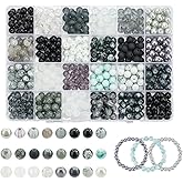 PH PandaHall 720pcs 8mm Black White Glass Bead 24 Styles Round Crystal Beads Frosted Bead Painted Crackle Beads Transparent Charms Pearl Charm for Ramadan Jewelry Making Bracelets Necklaces DIY Craft