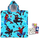 Spider-Man Kids Towel Set for Boys - Bundle with Spiderman Hooded Bath Towel with Tattoos, Stickers, and More | Spiderman Bathroom Set