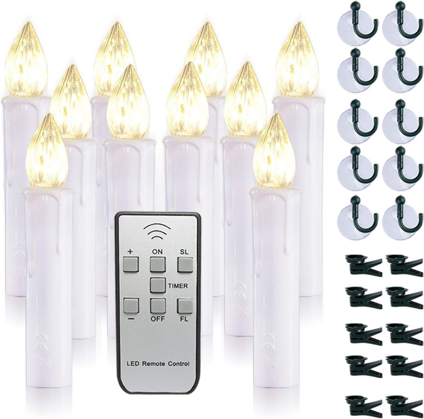 Amazon Com Raycare 10 Pcs Battery Operated Taper Candle Lights With Remote Led Window Candles With 6h Timer Warm White Bright Flickering Light Christmas Candles With Clips Suction Cups Home Improvement