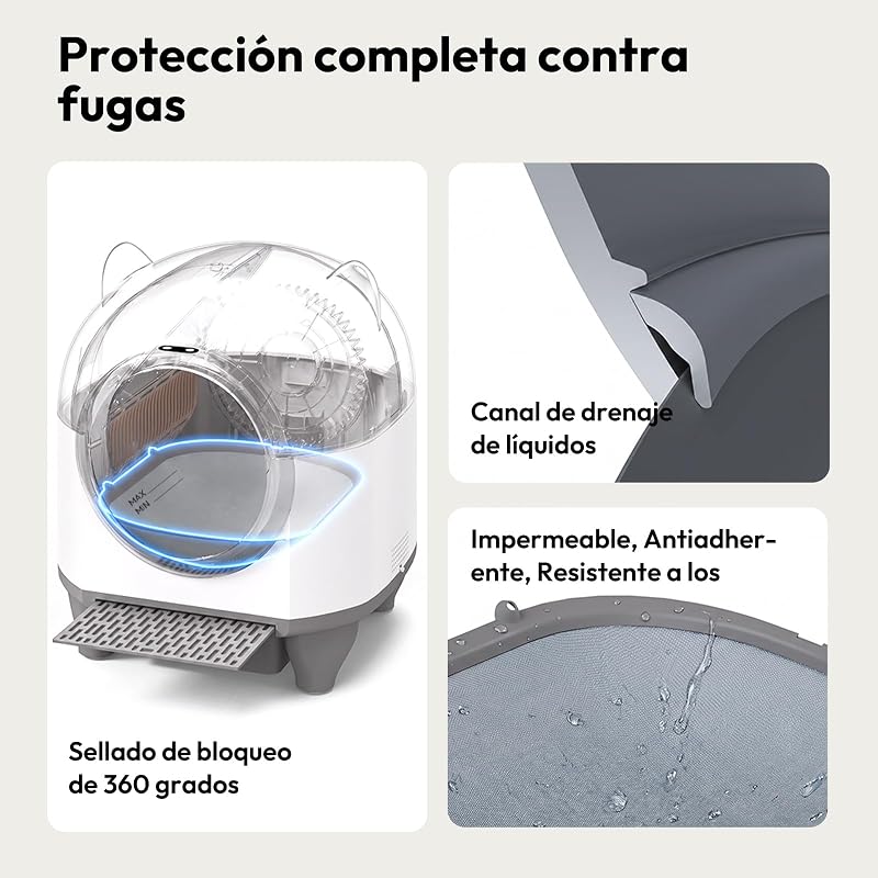 Arenero Gatos Autolimpiable Grande, 90L Gran Capacidad Arenero Automatico Gatos, Equipado con Sistema de 6 Seguridad, Compatible con Control App, Función Mejorada Eliminación Olores