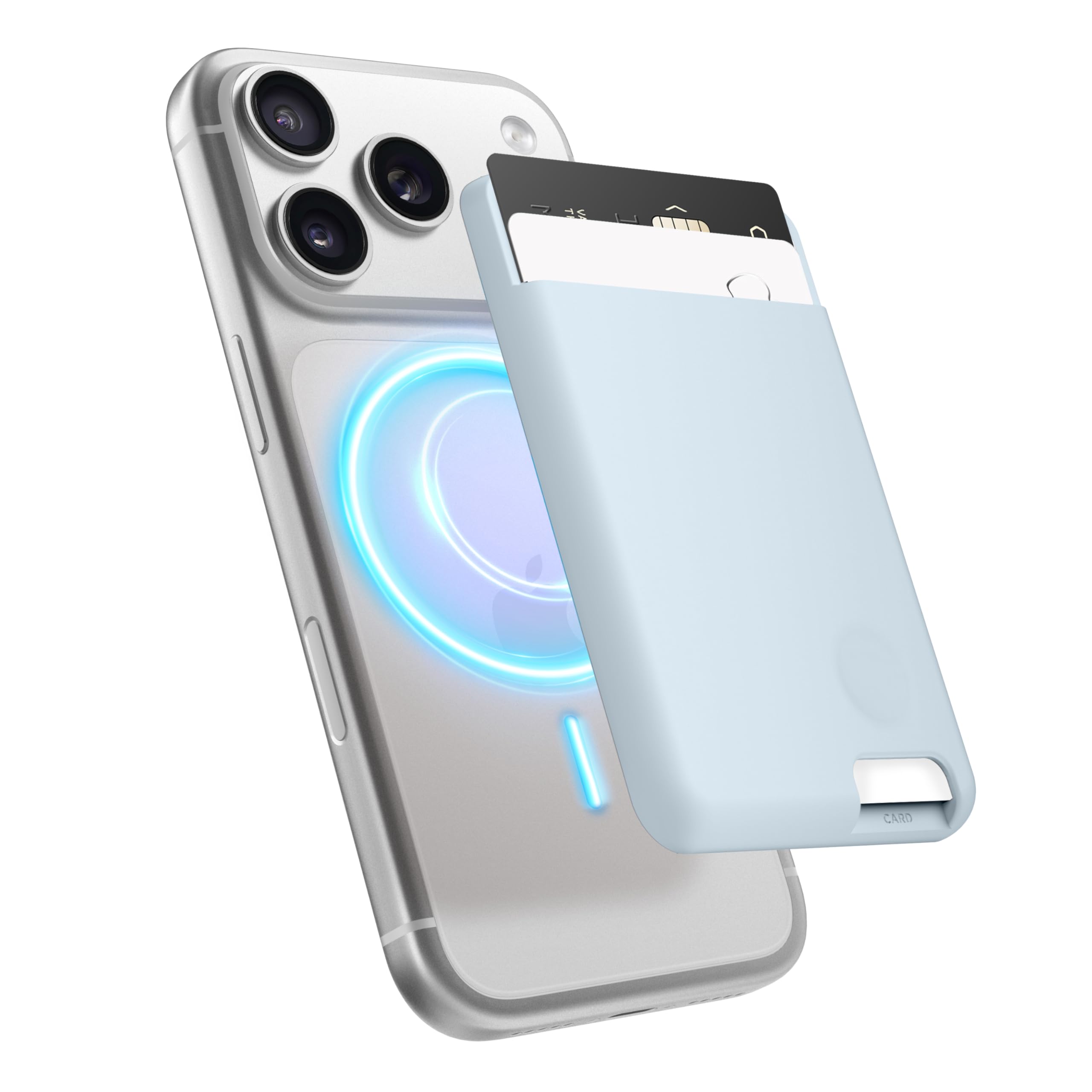 elago Magnetic Wallet Card Holder 2-Cards Compatible with MagSafe Compatible with iPhone 17/16/15/14/13/12 Series - Secure Phone Wallet, Long Last Silicone, Scratch and Damage Protection (Light Blue)