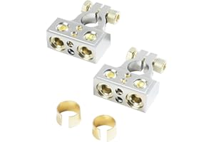 AOCISKA 2 Packs Battery Terminal Connectors,Positive and Negative Battery Terminal Clamp,Heavy Duty Car Battery Terminal with Shims Protector Cover,0/2/4/6/8 AWG Battery Terminals (Silver)