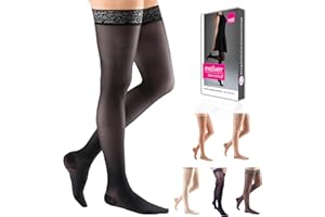 mediven sheer & soft for Women, 30-40 mmHg Thigh High w/Lace Silicone Top Band Closed Toe Compression Stockings, Ebony, III-Standard