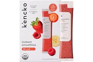 kencko Reds Smoothie Mix Packets - 20 Instant Breakfast Smoothies Made of Nature’s Original Superfoods - Strawberry, Banana, Raspberry, Ginger & More - Organic Fruit & Veggie Healthy Smoothies