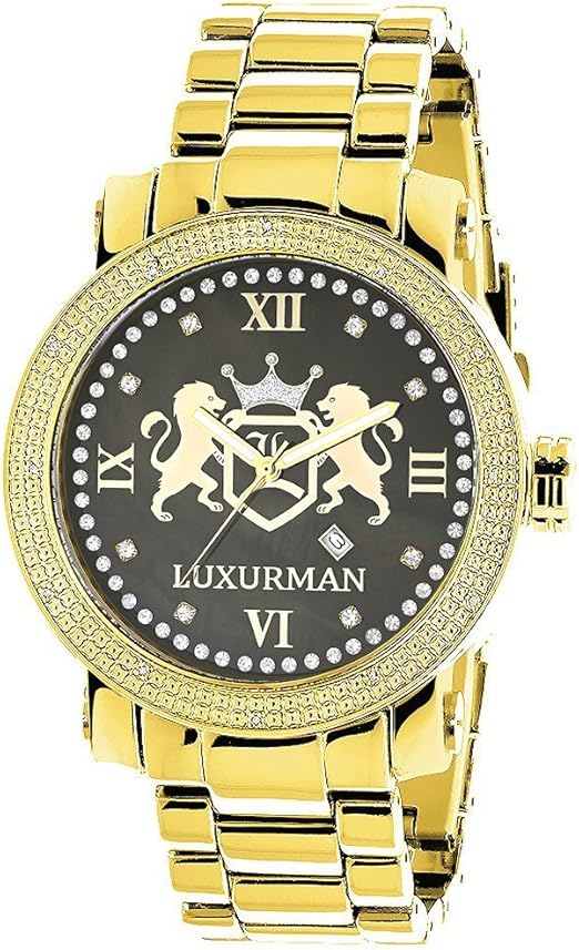 Amazon Com Phantom Mens Diamond Watch Yello Gold Plated With Black Mop 0 12ct By Luxurman Watches