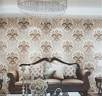 Zhas Papiertapete Dick Damast Stil 3d Relief Pvc Dekoration Wohnzimmer Restaurant Tv Wand Schlafzimmer 53 Cm L X 1000 Cm L Farbe Creme Braun Amazon De Kuche Haushalt