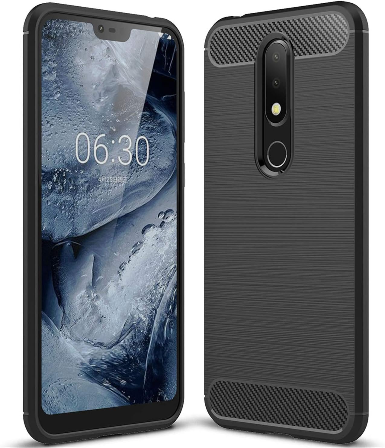 Nokia X6 Case, LANDEE Soft Silicon Back Cover Resilient Shock Absorption and Carbon Fiber Design Protective Case for Nokia X6 / Nokia 6.1 Plus（2018） - Black