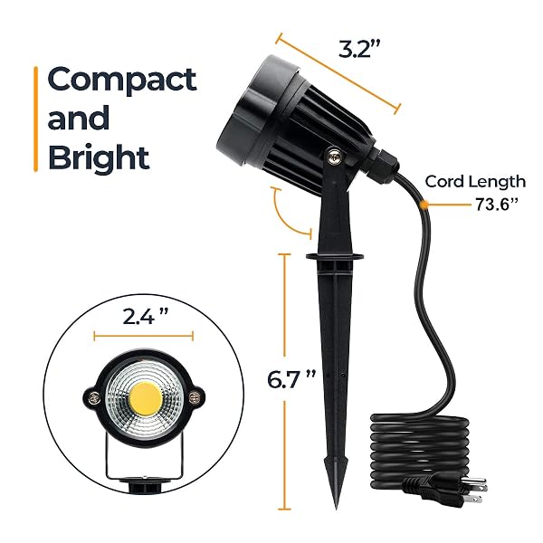 SMIFUL YARD SPOT LIGHTS WARM WHITE OUTDOOR SPOTLIGHTS, 3000K 120V LED LANDSCAPE LIGHTS WATERPROOF UPLIGHTS WITH SPIKED STAND FOR YARD HOUSE LAWN FRONT PORCH US 3 PLUG (4 LIGHTS)
